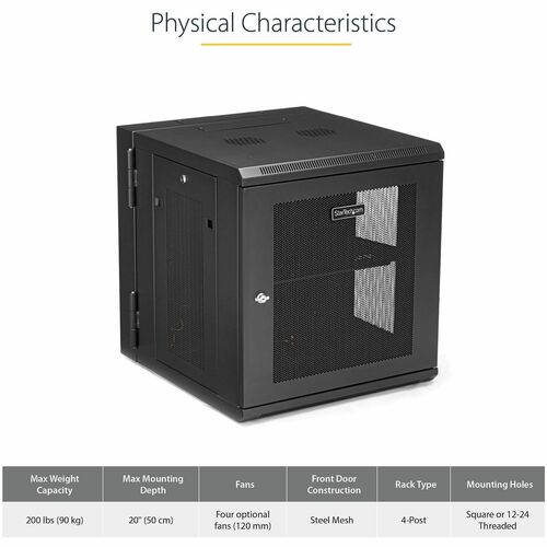 Armoire réseau murale StarTech.com 12U 48 cm (19 po) - Profondeur 50 cm (20 po) avec verrou à charnière