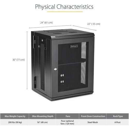 StarTech.com 15U 19" Wall Mount Network Cabinet - 16" Deep Hinged Lock