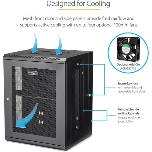 StarTech.com 15U 19" Wall Mount Network Cabinet - 16" Deep Hinged Lock