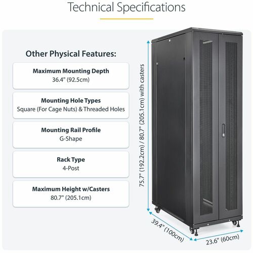 StarTech.com 4-Post 42U Server Rack Cabinet, 19" Data Rack Cabinet for