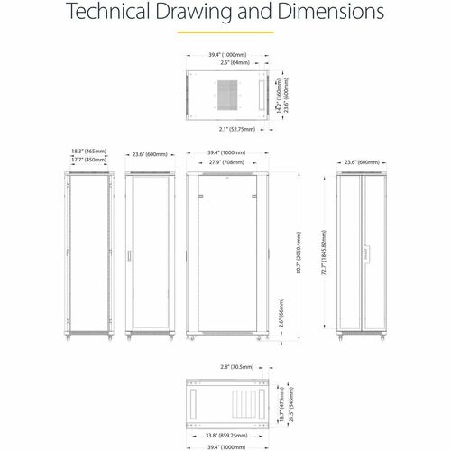 StarTech.com 4-Post 42U Server Rack Cabinet, 19" Data Rack Cabinet for