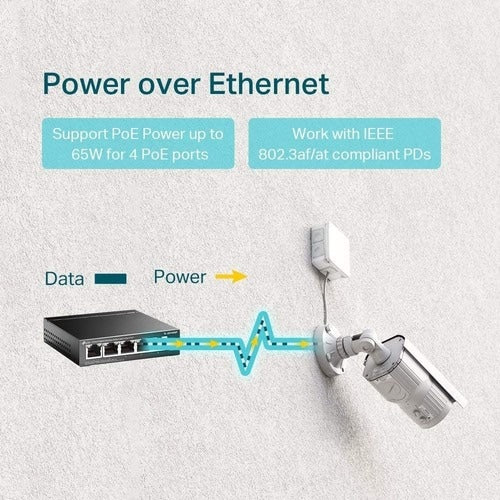 5 puertos sin administración, 10/100/1000 MB, 4 puertos PoE, conmutador estándar ENET, RJ45
