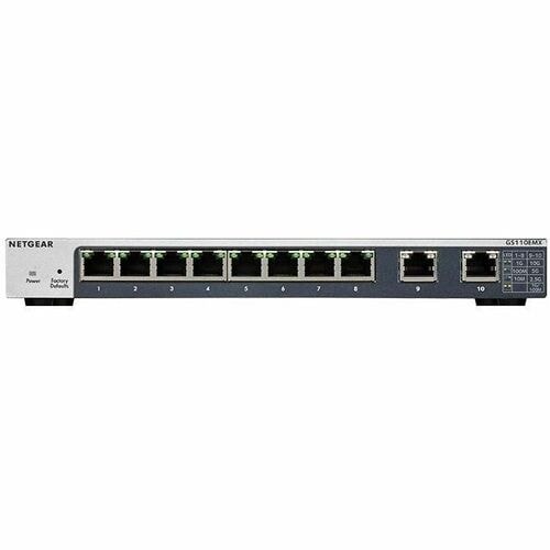 8 puertos 10/100/1000 GB, 2 puertos 10 GB/MULTIGIG, puertos de enlace ascendente, compatible con RJ45