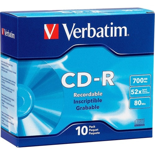 CD-R Verbatim 700 Mo 52X avec surface de marque - 10 pack Slim Case