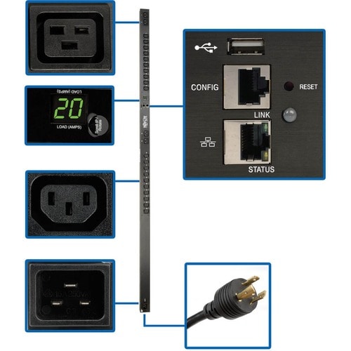 Unité de distribution d'alimentation surveillée triphèrique PDUMNV20HVLX de 3,3 à 3,7 kW par Eaton
