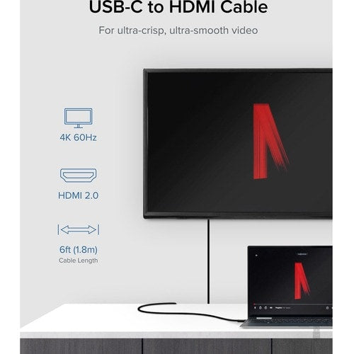 Cable USB 3.1 Tipo-C a HDMI 2.0 enchufable - 1,80 m (5,9 pies) HDMI/Thunderbolt 3 A