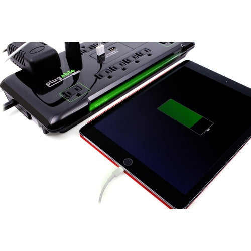 Plugable Surge Protector Power Strip with USB and 12 AC Outlets - Buil