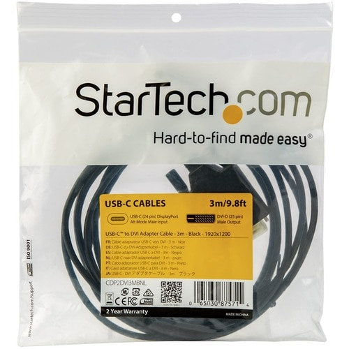 StarTech.com 10ft (3m) USB C to DVI Cable