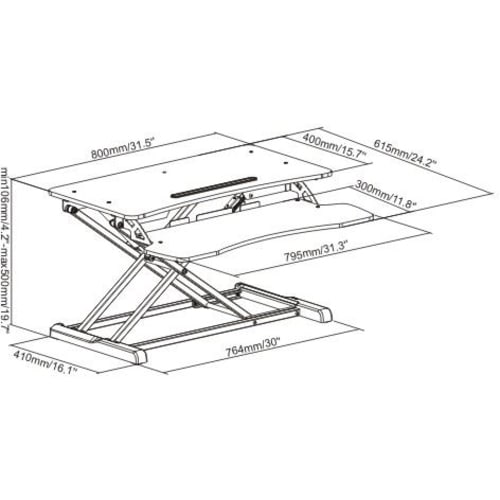 SIT-STAND DESK CONVERTER RISER KEYBOARD  MOUSE DECK