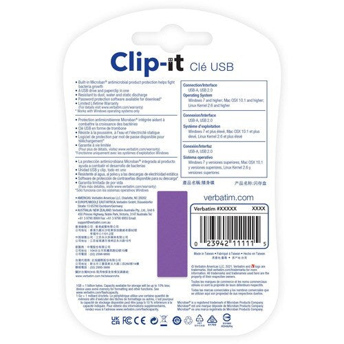 16GB CLIP-IT USB FLASH DRIVE MULTI 10 VIOLET