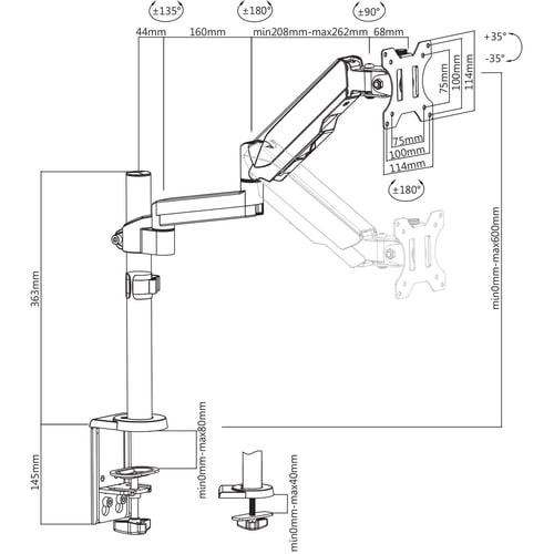 Bras de montage V7 DM1TA-1N pour moniteur et écran