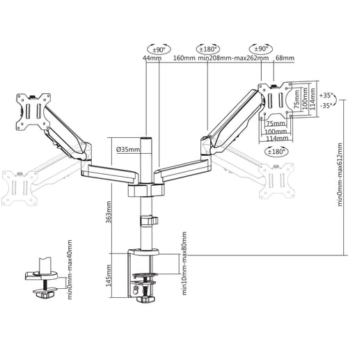 Bras de montage V7 DM1DTA-1N pour moniteur et écran