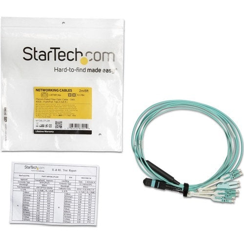 Cable de fibra óptica multimodo OM3 dúplex de StarTech.com de 2 m (6 pies) MTP(H)/PC a 4 conectores LC/PC