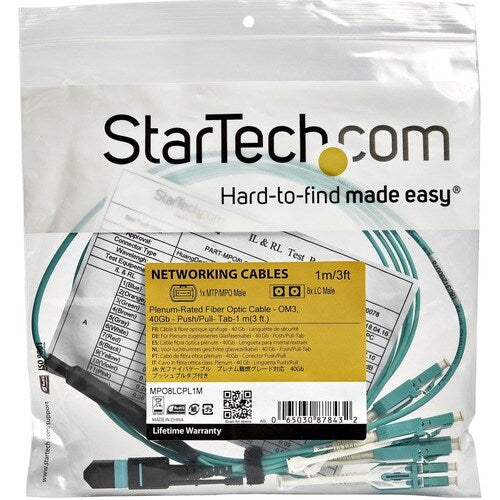Cable de fibra óptica multimodo OM3 dúplex de StarTech.com de 3 m (10 pies) MTP(H)/PC a 4 conectores LC/PC