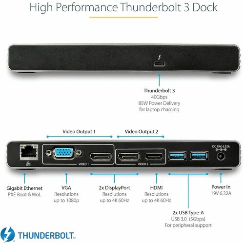 StarTech.com Station d'accueil Thunderbolt 3, double moniteur 4K 60 Hz