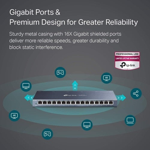 16PORT GB DESKTOP SWITCH 16 10/100/1000MB RJ45 32GB SWTCHNG CAP