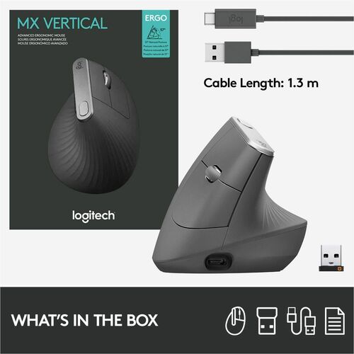 Ratón ergonómico vertical avanzado Logitech MX - Óptico - Cable/Inalámbrico