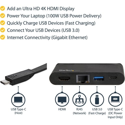 Adaptador multipuerto USB-C HDMI 4K 1XA 1XC GBE 100W PD 3.0