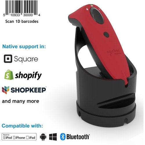 Socket Mobile SocketScan® S700, lecteur de codes-barres linéaire, station de charge rouge et noire