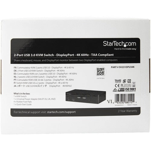 CONMUTADOR KVM DE 2 PUERTOS CON PANTALLA 4K 60HZ CONCENTRADOR USB 3.0 TAA COMP