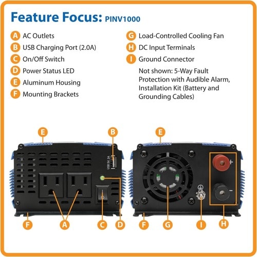 Tripp Lite by Eaton PINV1000 Power Inverter - Input Voltage: 12 V DC -