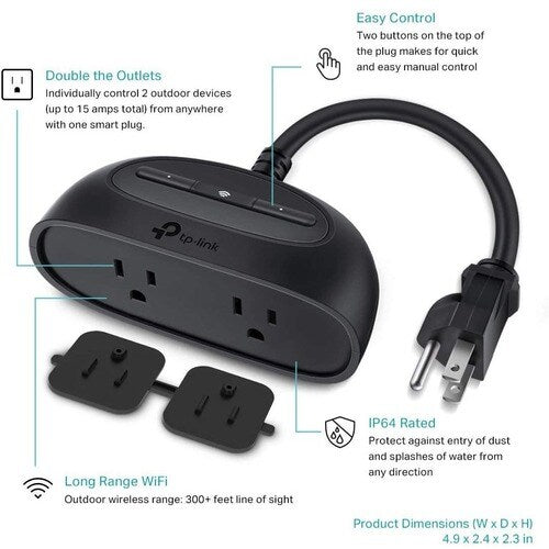 Enchufe inteligente para exteriores Kasa - 1 enchufe de CA - 125 V CA / 15 A - Kasa S
