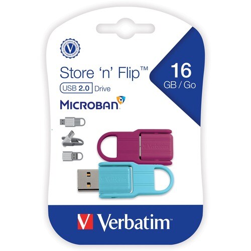 2PK 16GB STORE N FLIP USB FLASH MULTI 8 DRIVE BERRY BLUE