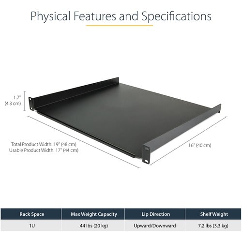 Étagère pour rack de serveur StarTech.com 1U - Cantilever fixe de 40,6 cm de profondeur