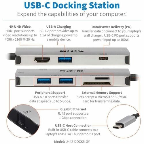 Estación de acoplamiento Tripp Lite by Eaton U442-DOCK5-GY