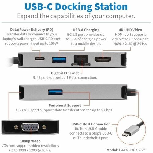Estación de acoplamiento Tripp Lite by Eaton U442-DOCK6-GY