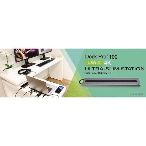 Estación ultradelgada IOGEAR Dock Pro 100 USB-C 4K