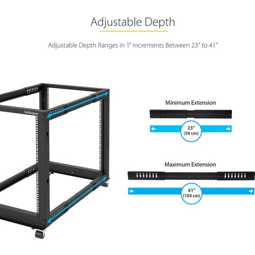 StarTech.com 4-Post 15U Mobile Open Frame Server Rack, 19" Network Rac