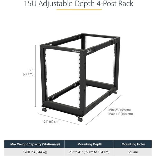StarTech.com 4-Post 15U Mobile Open Frame Server Rack, 19" Network Rac
