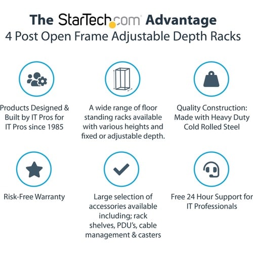 StarTech.com 4-Post 18U Mobile Open Frame Server Rack, 19" Network Rac