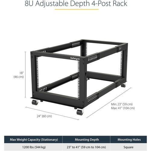StarTech.com 4-Post 8U Mobile Open Frame Server Rack, 19in Network Rac