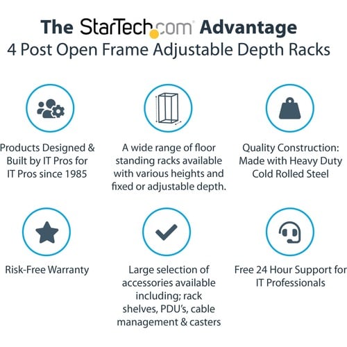 StarTech.com 4-Post 8U Mobile Open Frame Server Rack, 19in Network Rac