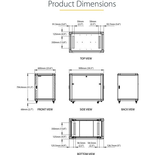 StarTech.com 4-Post 15U Server Rack Cabinet, 19" Data Rack Cabinet for