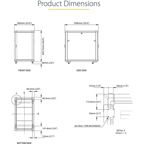 StarTech.com 4-Post 18U Server Rack Cabinet, 19" Data Rack Cabinet for