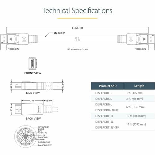Câble DisplayPort StarTech.com 4,6 m avec loquets (multipack)