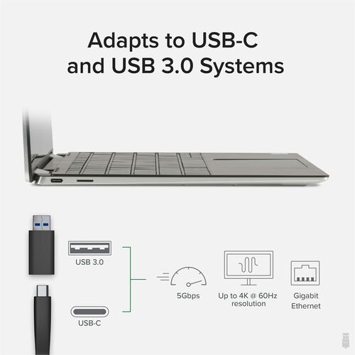 Adaptador de monitor dual DisplayPort y HDMI 4K enchufable con Ethernet para USB 3.0 y USB