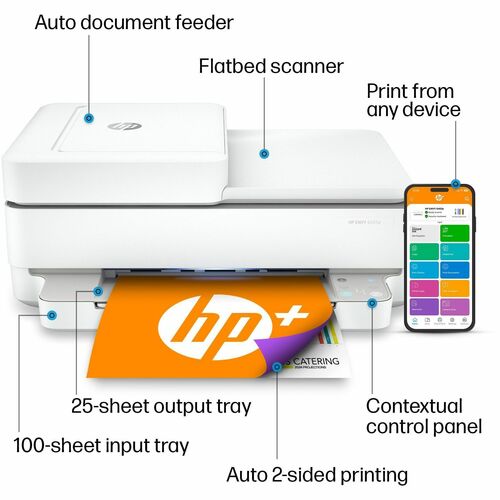 Impresora multifunción DeskJet 6455E, transparente, de sobremesa, con alimentador automático de documentos (ADF), USB, 4800 x 1200, 256 MB, 10/7 ppm