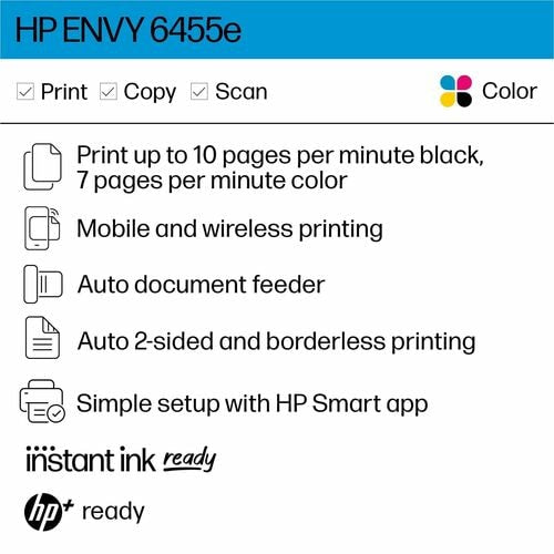 Impresora multifunción DeskJet 6455E, transparente, de sobremesa, con alimentador automático de documentos (ADF), USB, 4800 x 1200, 256 MB, 10/7 ppm