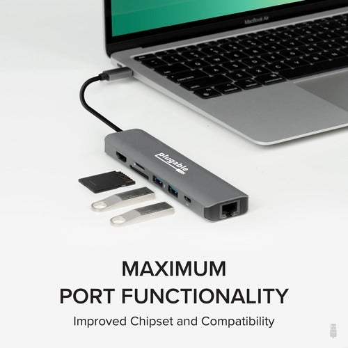 Plugable 7-in-1 USB C Hub Multiport Adapter w Ethernet Turns a Single Port into