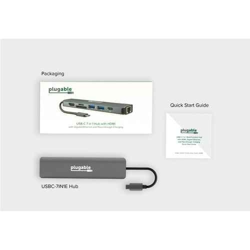 Plugable 7-in-1 USB C Hub Multiport Adapter w Ethernet Turns a Single Port into