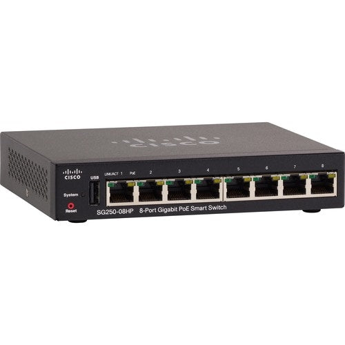 CISCO SG250-08HP 8PORT GB POE SMART SWITCH REMANUFACTURED