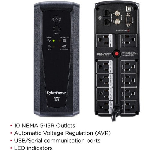 Cyber Power CyberPower AVR CP1200AVR 1200VA UPS - 1200VA/720W - 12 Min