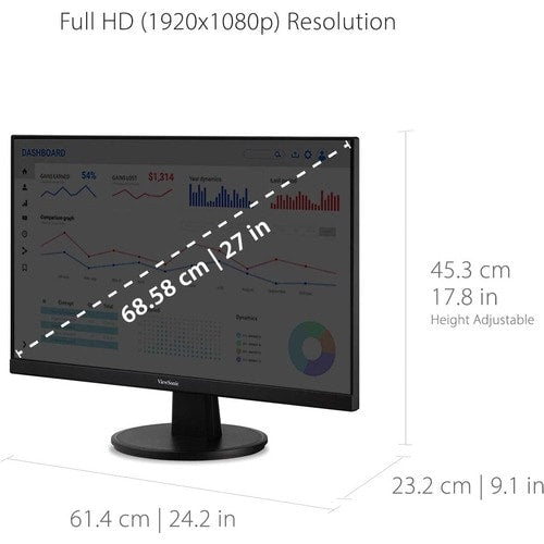 Écran Viewsonic 27 pouces, dalle MVA, résolution 1920 x 1080 - 27 pouces visible - Multi