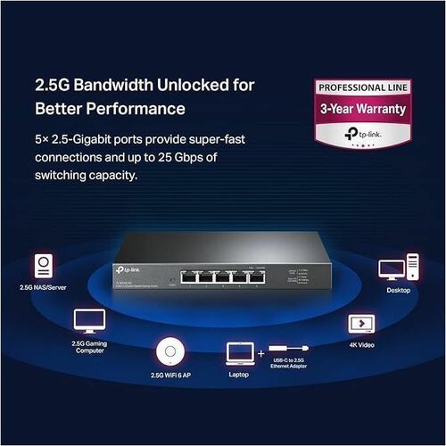 5-PORT 2.5G MULTI-GIGABIT DESKTOP SWITCH 5 2.5G RJ45 PORTS