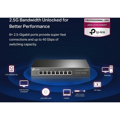 8-PORT 2.5G DESKTOP SWITCH UP TO 40 GBPS OF SWITCHING CAPACITY