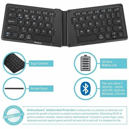 Teclado ergonómico plegable antimicrobiano Bluetooth de Targus - Conectividad inalámbrica